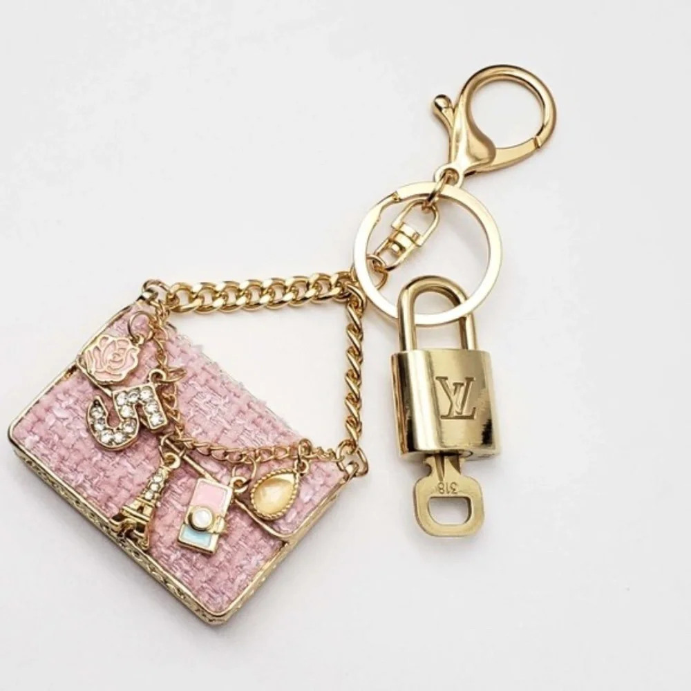 Authentic Louis Vuitton Gold Padlock 🔒 Key Set w/ Unbranded Tweed Bag Charm